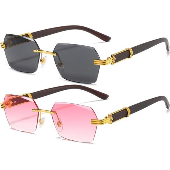 Accessories - Retro Rimless Sunglasses 2 Pack (Gold/Grey + Gold/Pink Gradient)